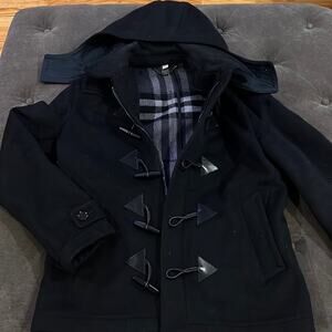 Burberry Check-lined Technical Wool Duffle Peak Coat In Black size 52 (large )